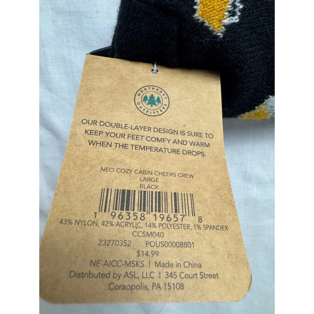 Northeast Outfitters Mens Cozy Cabin Socks Black Beer Mug Print Crew Size Large‎